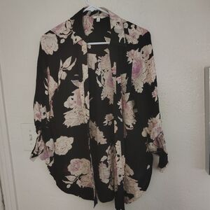 Candie's Black & Pink Tie Front TOP COTTAGECORE,, old money, BOHO/BOHEMIAN,